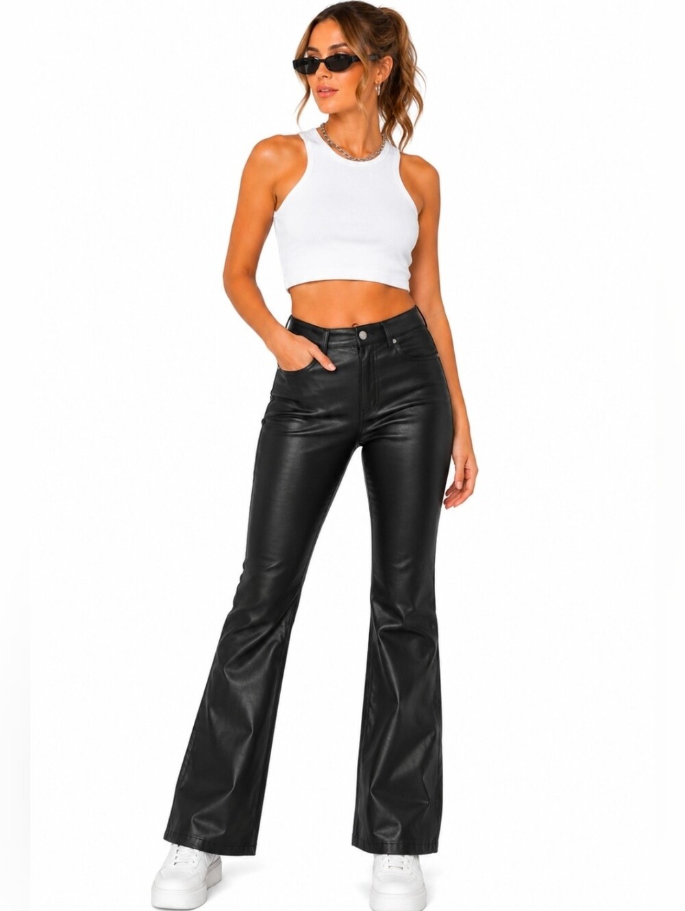 Commense Stretch Flare Faux Leather Pants Black Women’s S EUC